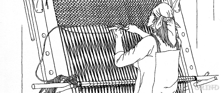 This artist’s reconstruction of a Viking woman standing at her loom