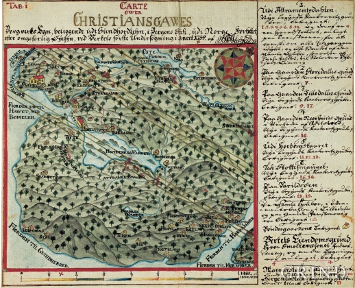 Kart over Christiansgaves Bergverk med omgivelser.