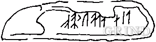 Teikning av runeinnskriften på kjøtkniven frå Fløksand.
