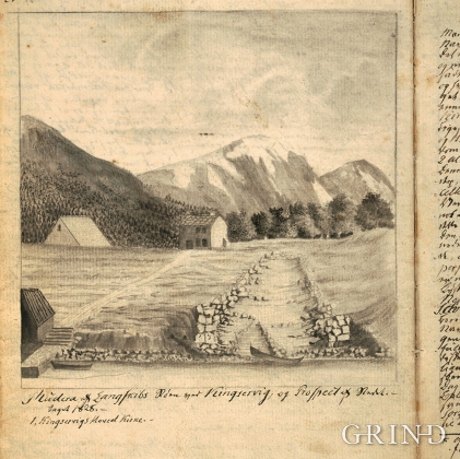 Nils Hertzbergs prospekt frå 1825 av «Ålmerket» og langskipstufta 
