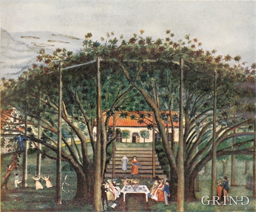 Akvarell av frukthagen og prestegarden i Ullensvang