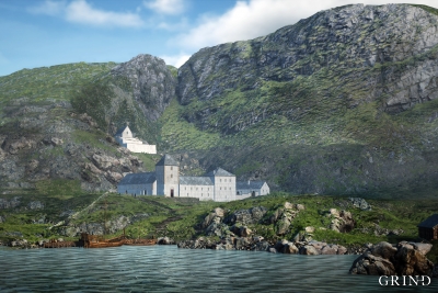 Selja kloster og helgenanlegg sett frå sjøen