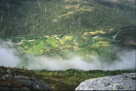 The Æneselva river winds and meanders down through Ænesdalen valley.